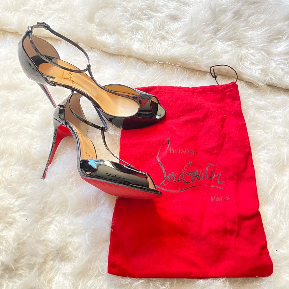 Christian Louboutin Black Patent Leather T-strap